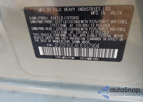 2014 Subaru Xv Crosstrek 2.0I Limited from USA, damaged, VIN JF2GPAGC4E8302904